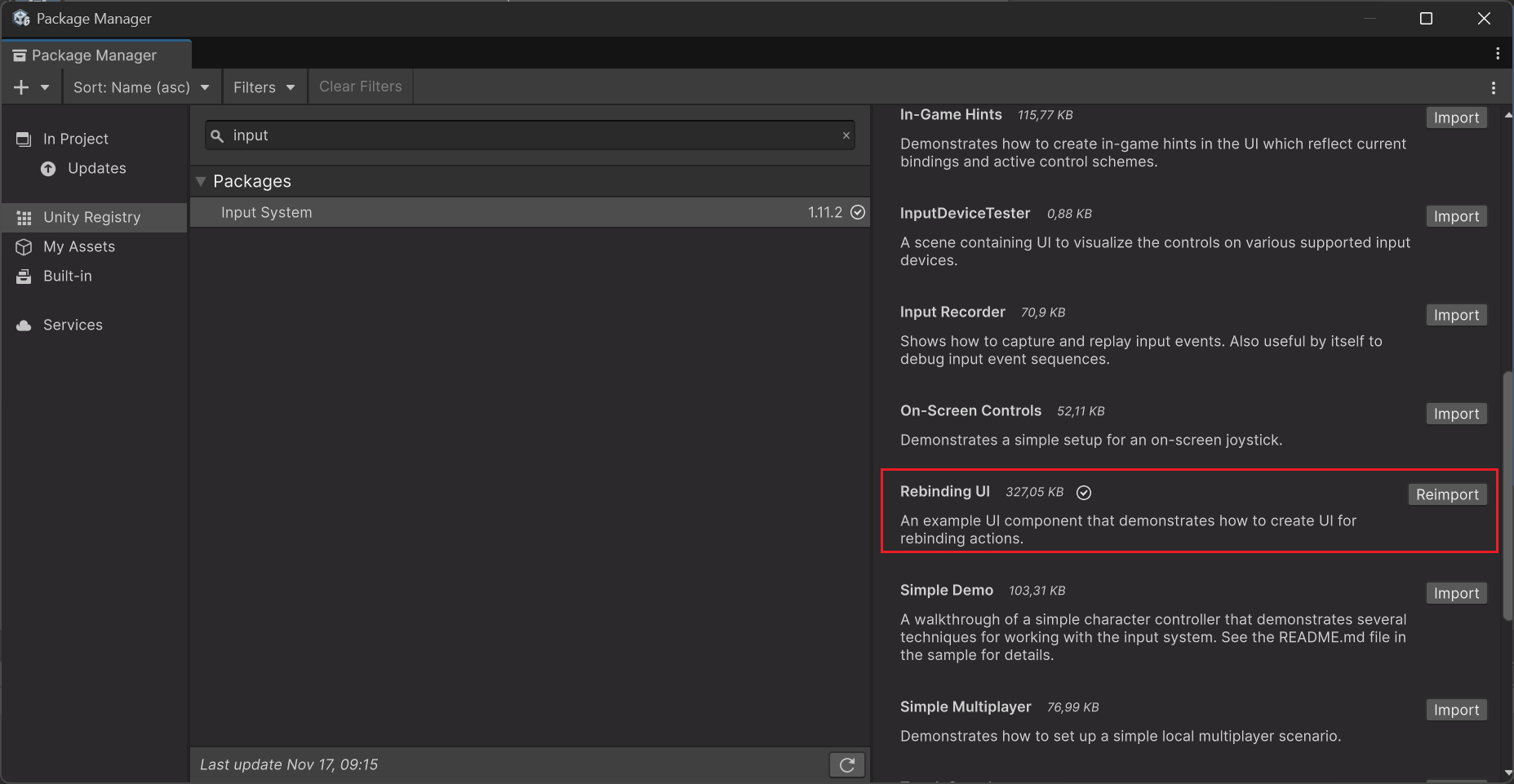 New Input System Rebinding Sample